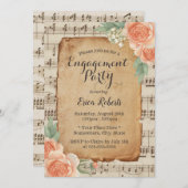 音楽エレガント婚約パーティヴィンテージフローラ 招待状 (正面/裏面)