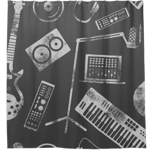 音楽エレメント:ヴィンテージのシームレスな背景。 シャワーカーテン (正面)