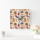 音楽カッコいいをテーマにしたピアノドラムギターViolin More スクエア壁時計 (ホーム)