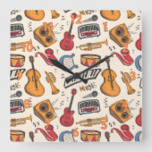 音楽カッコいいをテーマにしたピアノドラムギターViolin More スクエア壁時計 (正面)