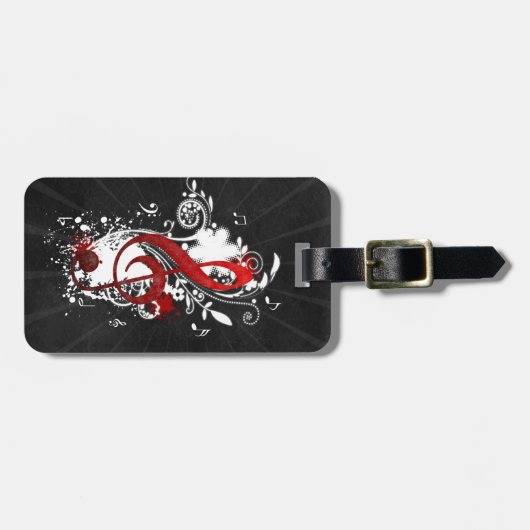 音楽カッコいいノート点々のある花(ばちゃばちゃ)跳ねる ラゲッジタグ (正面横)