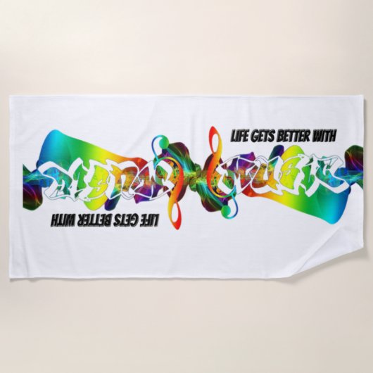 音楽カッコいい先生 ビーチタオル (正面)