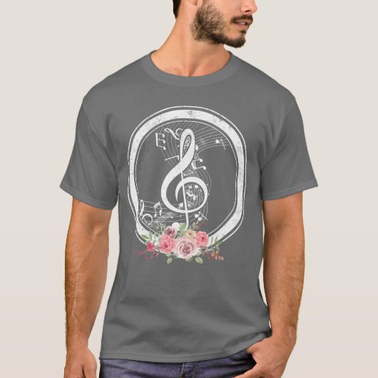 音楽カット 音楽の音符 フローラル vintage tシャツ (正面)