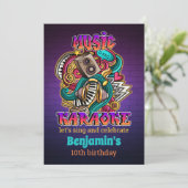 音楽カラオケグラフィティスタイル誕生日招待状 招待状 (スタンド正面)