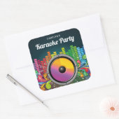 音楽カラフルカラオケ誕生日会のお願い スクエアシール (封筒)