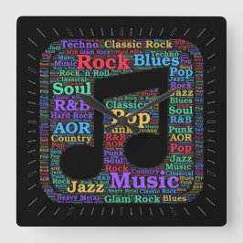 音楽カラフルジャンル スクエア壁時計