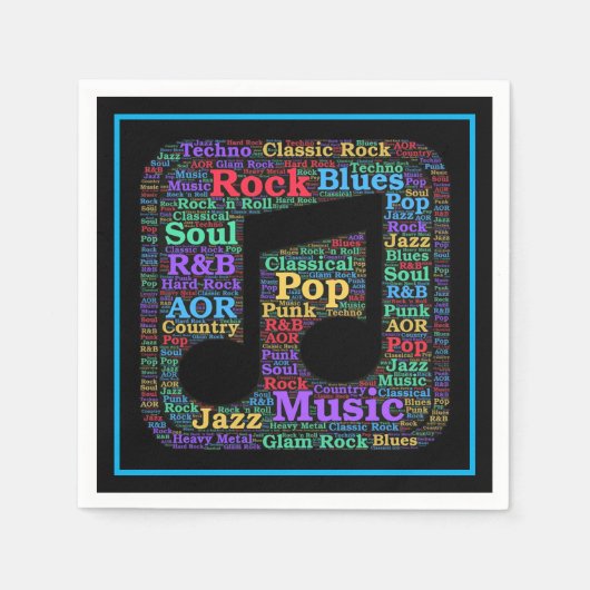 音楽カラフルジャンル スタンダードカクテルナプキン (正面)