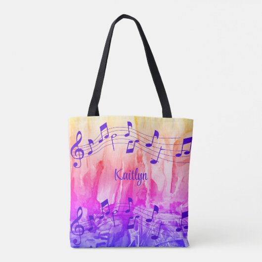 音楽カラフルノートパーソナライズされた トートバッグ (裏面)