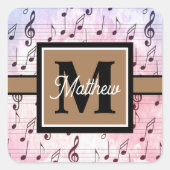 音楽カラフルノートミュージシャンモノグラム スクエアシール (正面)