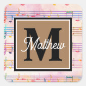 音楽カラフルノートミュージシャンモノグラム スクエアシール (正面)