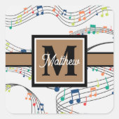 音楽カラフルノートミュージシャンモノグラム スクエアシール (正面)