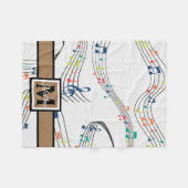 音楽カラフルノートミュージシャンモノグラム フリースブランケット (正面(横))