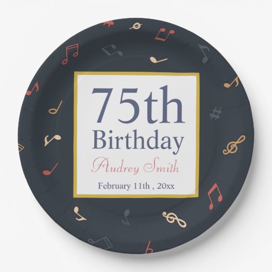 音楽カラフルノート誕生日 ペーパープレート (正面)