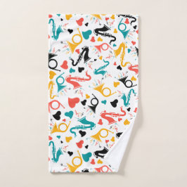 音楽カラフル楽器ノート&ハートパターン バスタオルセット