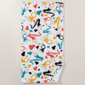 音楽カラフル楽器ノート&ハートパターン ビーチタオル (正面)