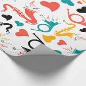 音楽カラフル楽器ノート&ハートパターン ラッピングペーパー (角)
