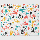 音楽カラフル楽器ノート&ハートパターン ラッピングペーパー (フラット)