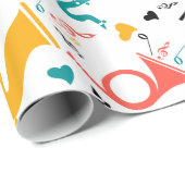 音楽カラフル楽器ノート&ハートパターン ラッピングペーパー (ロールコーナー)