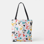 音楽カラフル楽器ノート&ハートパターンW トートバッグ (裏面)