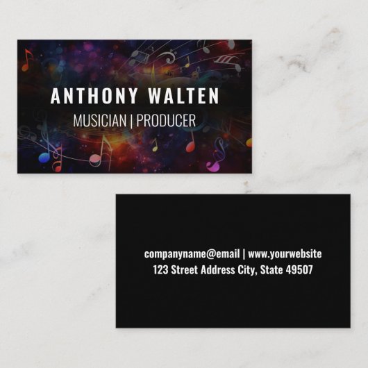 音楽カラフル音背景 名刺 (正面/裏面)