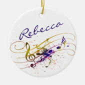 音楽カラフル(ばちゃばちゃ)跳ねる パーソナライズされた セラミックオーナメント (正面)