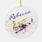 音楽カラフル(ばちゃばちゃ)跳ねる パーソナライズされた セラミックオーナメント (裏面)