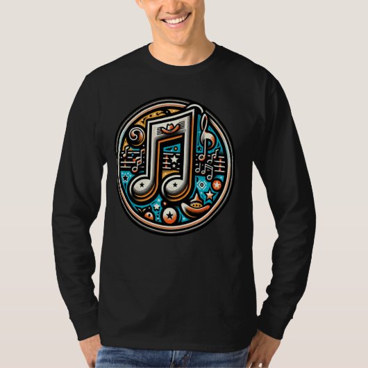 音楽カラフルL用円形デザイン楽譜 Tシャツ (正面)