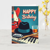 音楽ギターカード 誕生日おめでとう カード (黄色い花)