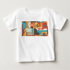 音楽ギターピアノカラフル ベビーTシャツ