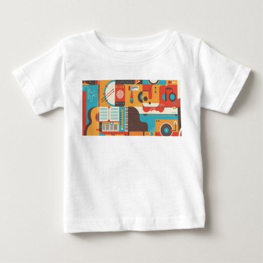 音楽ギターピアノカラフル ベビーTシャツ (正面)