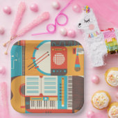 音楽ギターピアノカラフル ペーパープレート (パーティー)