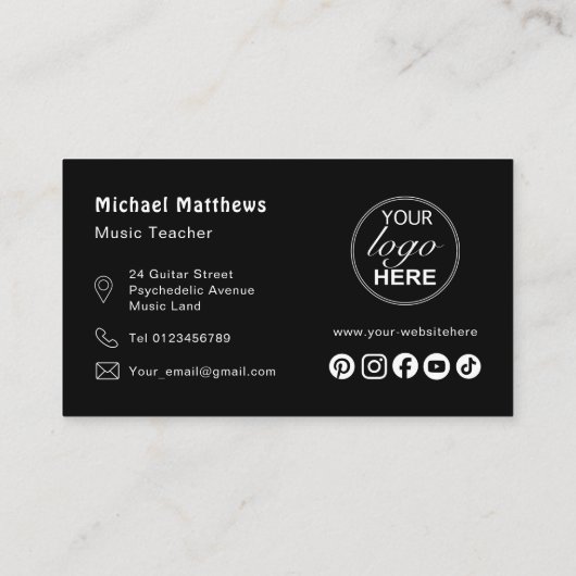 音楽ギター先生ロゴとソーシャルメディアカスタム 名刺 (裏面)