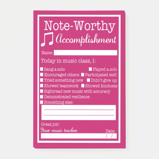 音楽クラスの学生の認識 ポストイット (正面)