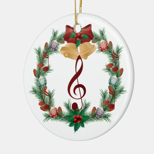 音楽クリスマスのリースのト音記号のオーナメントのギフト セラミックオーナメント (左)
