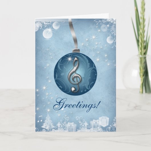 音楽クリスマスグリーティングカードアイスブルー シーズンカード (正面)