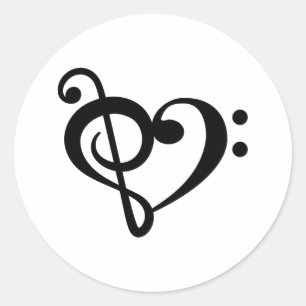 音楽クレフのハート ラウンドシール