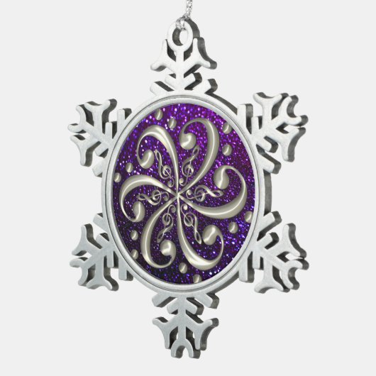 音楽クレフ、音符記号の紫色のグリッターのクリスマスのオーナメント スノーフレークピューターオーナメント (右)