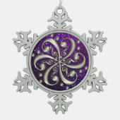 音楽クレフ、音符記号の紫色のグリッターのクリスマスのオーナメント スノーフレークピューターオーナメント (正面)