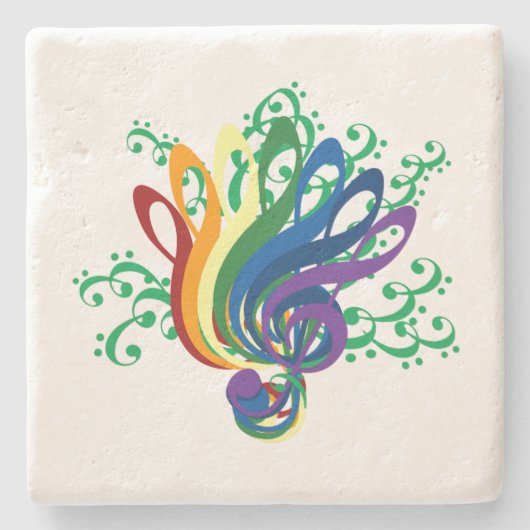 音楽クレフ、音符記号の花束 ストーンコースター (正面)