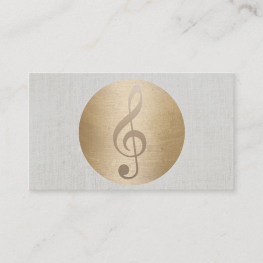 音楽クレフ、音符記号の金ゴールドの円の上品なリネンミュージカル 名刺 (正面)
