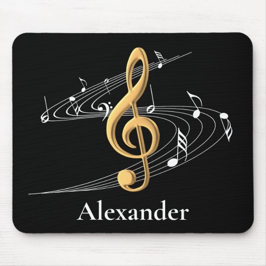 音楽クレフ、 音符記号エレガント金ゴールド黒パーソナライズされた マウスパッド (正面)