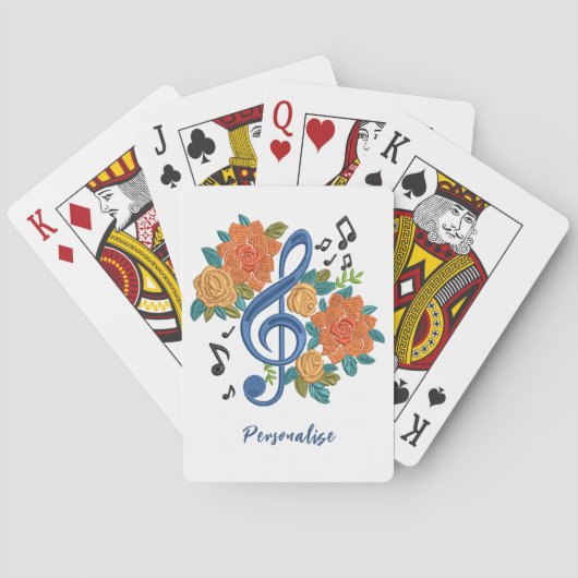 音楽クレフ、 音符記号ノートオレンジフラワーズミュージカルノート トランプ (裏面)