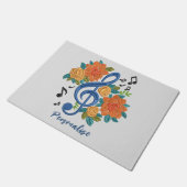 音楽クレフ、 音符記号ノートオレンジフラワーズミュージカルノート ドアマット (アングル)
