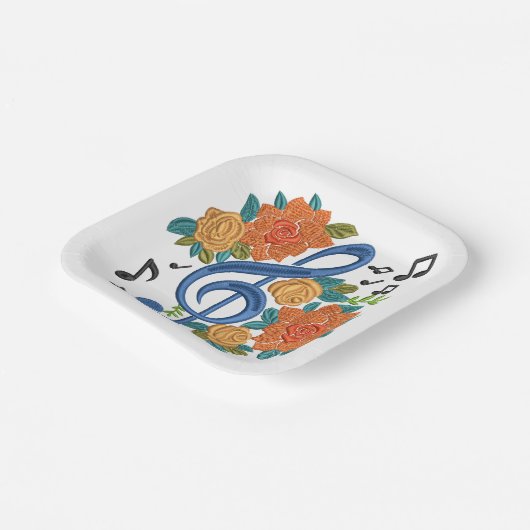 音楽クレフ、 音符記号ノートフラワーズミュージカルフローラ ペーパープレート (傾斜あり)