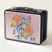 音楽クレフ、 音符記号ノートミュージカルフローライニシャル メタルランチボックス (裏面)