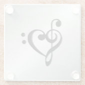 音楽クレフ、 音符記号ハート 動揺して ガラスコースター (裏面)
