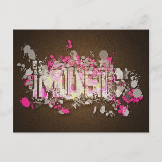 音楽グラフィティスタイルサインマゼンタブラウン ポストカード (正面)