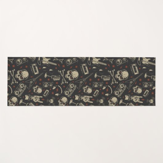 音楽グランジスカルクロスボーンズ模様 ヨガマット (正面(横))