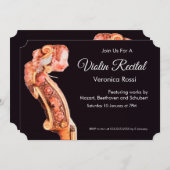 音楽コンサクラシックート、リサイタルヴァイオリンスクロールブラウン 招待状 (正面/裏面)