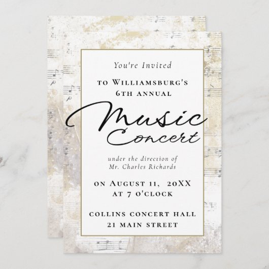 音楽コンサート演奏招待状エレガント金ゴールド 招待状 (正面/裏面)